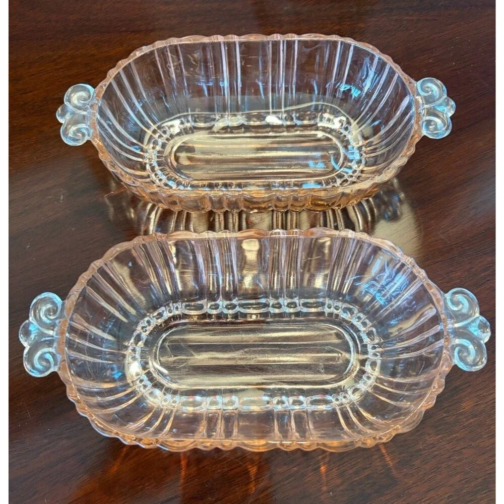 Anchor Hocking Vintage Pink Depression Glass Candy Dish Old Cafe Set of 2